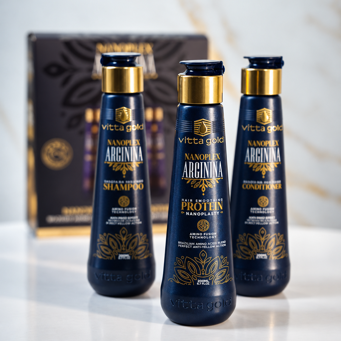 Nanoplex Arginina Intro Set bottles standing in front of the box