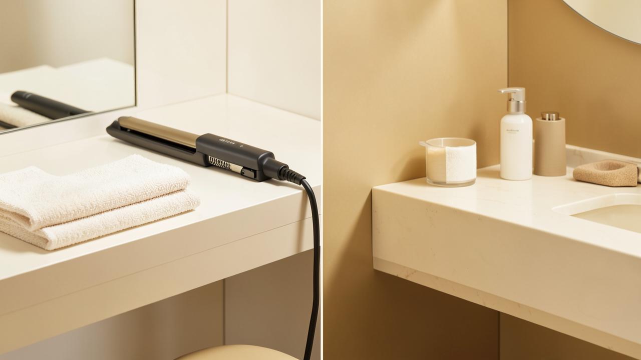 Piastra professionale in salone accanto a prodotti di lisciatura