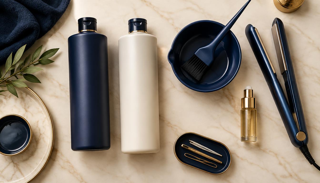 Professional Nanoplastia kit with treatment bottles, bowl and brush, serum and flat iron
